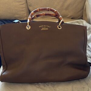 Gucci Dark Brown Leather Bag with Bamboo Handles
